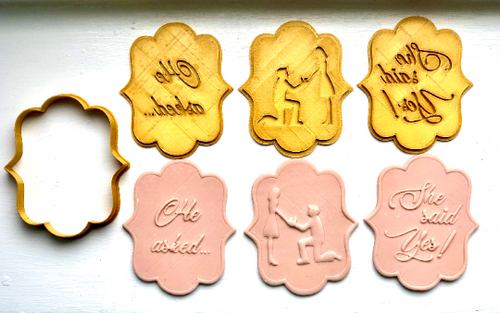 Engagement Proposal 4pc cookie/fondant cutter set - He asked... She Said Yes!