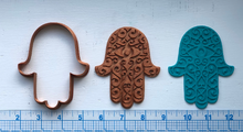 Load image into Gallery viewer, Hamsa Swirl EYE Cookie Cutter w/Fondant Embosser - 2-piece - 4&quot; or 8.5&quot;