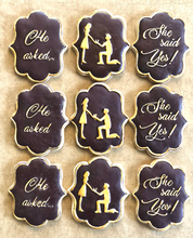 Load image into Gallery viewer, Engagement Proposal 4pc cookie/fondant cutter set - He asked... She Said Yes!