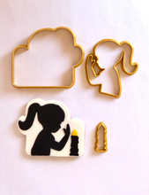 Load image into Gallery viewer, Shabbat Girl Silhouette Candles Jewish Cookie/Fondant Cutter 3pc SET 3.5&quot;